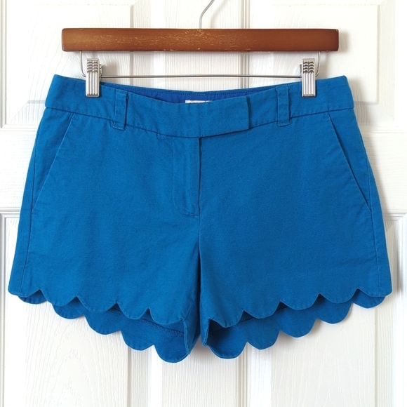 J. Crew Lightweight Linen & Cotton Blend Mid Rise Scalloped Hem Shorts Blue 2 - Picture 1 of 10